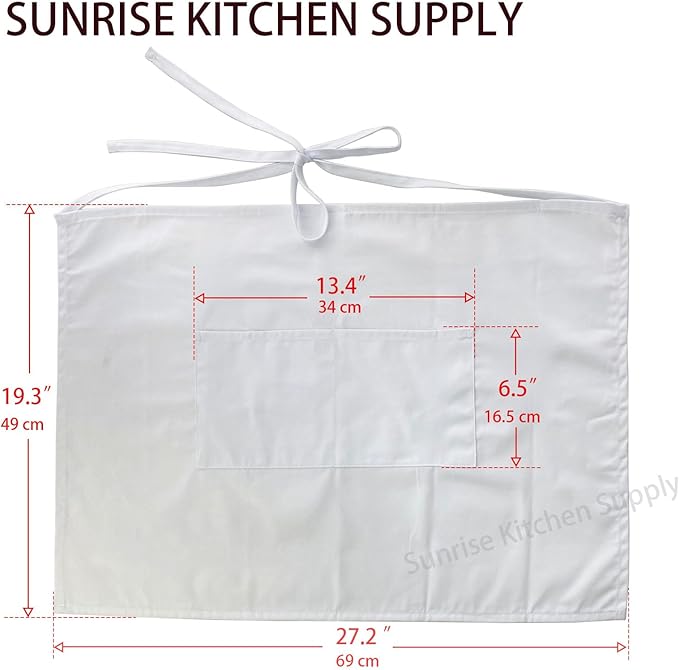 SUNRISE Kitchen Supply White Half Bistro Apron, 19" L By 27" W
