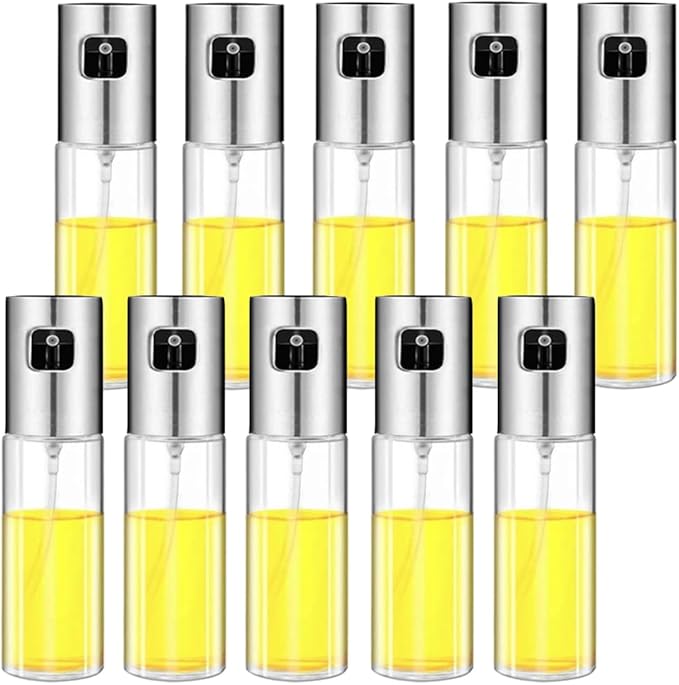 VIGOR PATH Oil Sprayer Mister – 100ml Stainless Steel Refillable Spray Bottle for Cooking, Air Fryer, BBQ, Salad, Baking & Roasting – Kitchen Gadget for Oil & Vinegar – Pack of 10