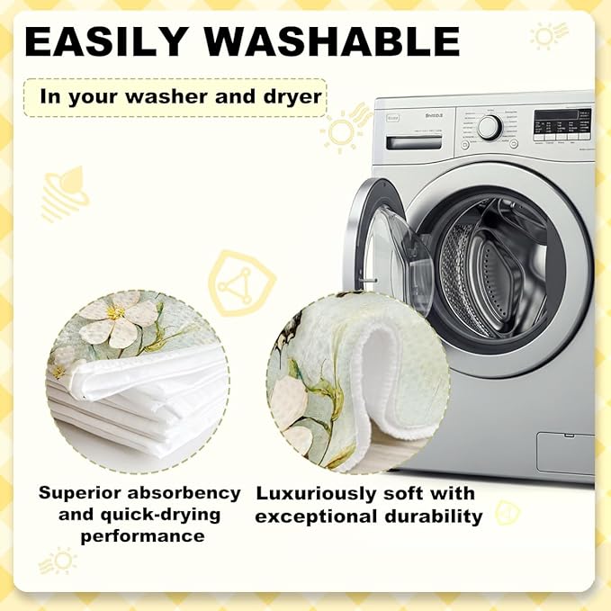 4 Pcs Vintage Butterfly Kitchen Towels, White Floral Decorative Absorbent Microfiber Dish Cloth Tea Towel, Waffle Soft Hand Towels for Farmhouse Home Bathroom, Housewarming Gifts