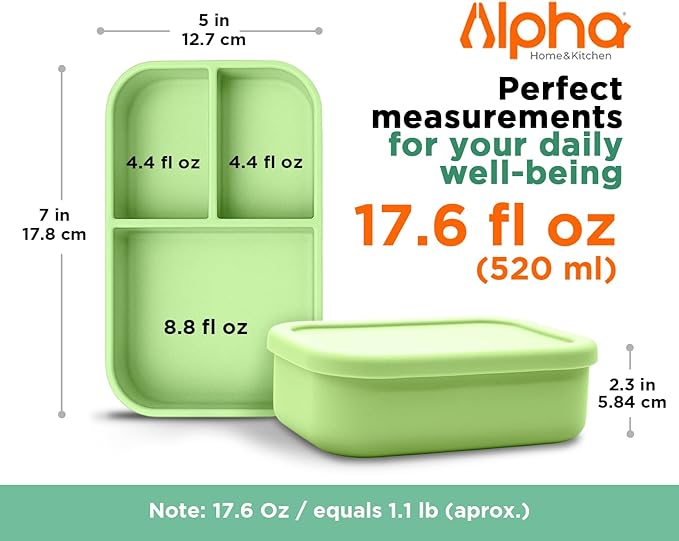 3 Compartment Silicone Bento Box for Kids – BPA Free Snack Container, Leak-Resistant School Lunch Box, Small Portions, Easy to Clean, Dishwasher Safe