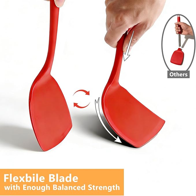 Pancake Silicone Spatula Set, Flexible Turner Spatulas for Flipping, BPA Free, Non Stick and Non Scratch Great for Egg, Fish, Burgers, Dishwasher Safe (4 Pack, Red)