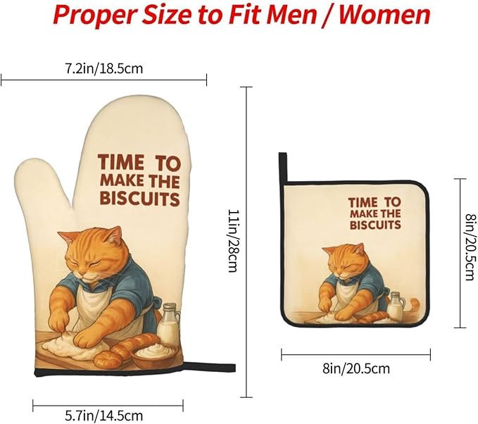 Cute Cat Oven Mitts and Pot Holder Set, Funny Heat Resistant Kitchen Gloves Hot Pad, Cooking Baking Lovers Spring Easter Gifts for Women, Whimsical Kitchen Decor & Gifts for Chef Cooks Cat Lovers Mom