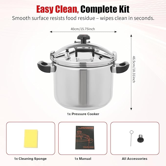 42.27 Qt Pressure Cooker, Stainless Steel Large Capacity Pressure Canner with Double Valves, Clamp On Type Commercial Pressure Stewing Pot for Hotels, Restaurants, Family (42.27 Qt)