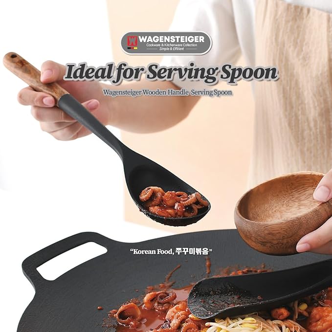 WAGENSTEIGER Silicone Cooking & Serving Spoon: Multi-Purpose Cooking Tool for Basting Serving Scooping Scraping Mixing Basting, Non-stick Cookware Safe, Wooden Handle Design
