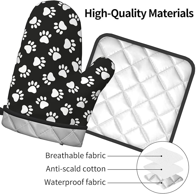 Dog and Cat Paw Print Oven Mitts and Pot Holders Heat Resistant Oven Mitts Safe for Baking Cooking BBQ