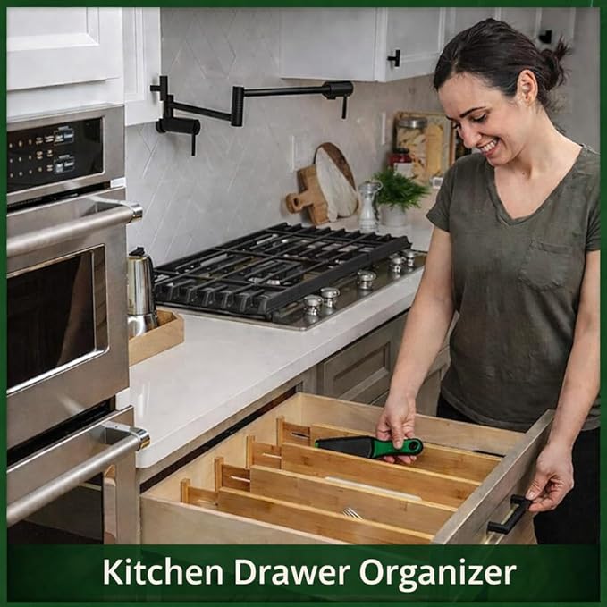 6 Pack Bamboo Drawer Dividers Adjustable – Expandable Drawer Dividers for Kitchen Drawer Organizer, Dresser Drawer Dividers, Drawer Dividers for Clothes, Wooden Drawer Organizer for Kitchen & Cabinet