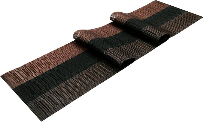 SHACOS Woven Vinyl Table Runners PVC Table Runners 12 x 90 inch Long Wipeable Bamboo Weave Runner for Tables Indoor Outdoor, Ombre Coffee Black