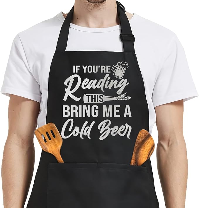 SANDJEST Men's Aprons with Pockets - Funny Aprons for Men BBQ, Kitchen, Cooking - Gifts for Birthday, Birthday