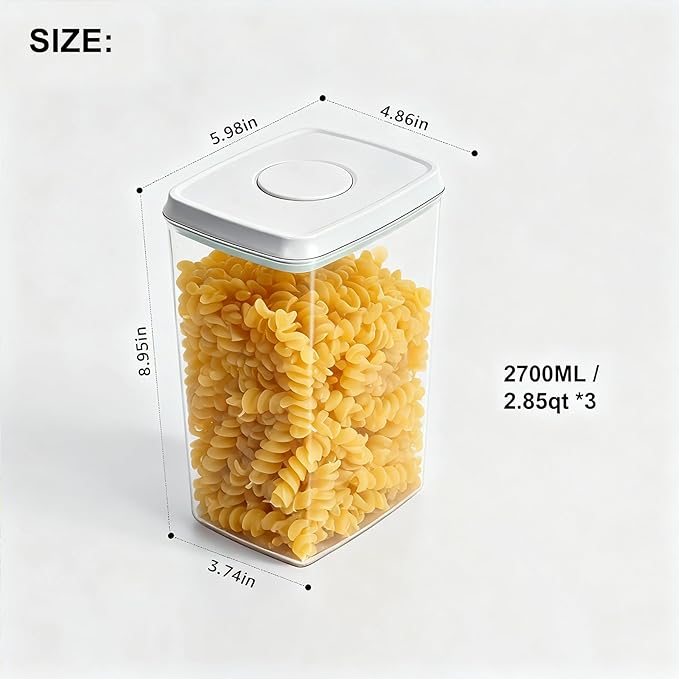Pop Containers with Lids - 2.85QT / 92OZ / 2700ML *3 Stackable Airtight Food Storage, Kitchen Pantry Storage Containers for Snacks Candy Salt Herbs Spices BPA-Free