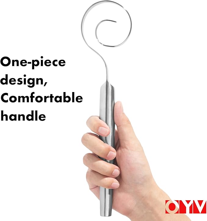 OYV 12-Inch Seamless Dough Whisk, 18/10 Stainless Steel Bread Whisk, Danish Whisk for Sourdough, Pizza, Cookies, Pancake & Waffle, Easy to Clean Sour Dough Tools