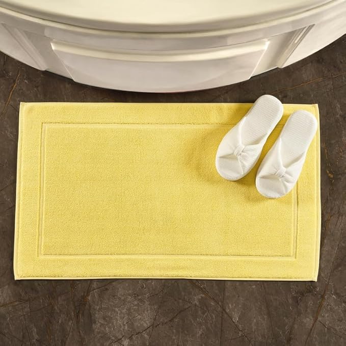 Hawmam Linen Yellow Bath Mats, 21 x 34 inches, Pack of 2-100% Ring Spun Cotton,[Not a Bathroom Rug] Banded Design, Highly Absorbent, Machine Washable for Bathroom Floor Towel