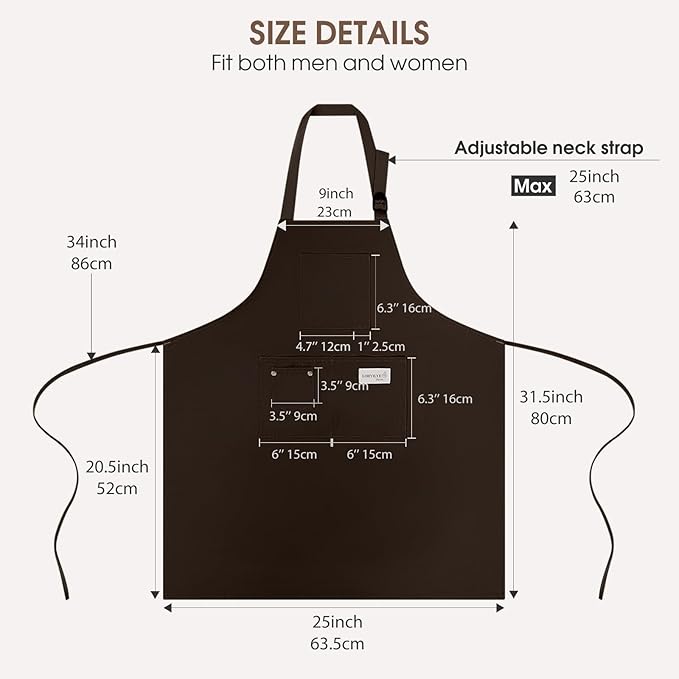 Kitchen Apron, Chef Aprons for Men Women with 5 Pockets Pen Holder, Adjustable Bib BBQ Work Apron for Cooking Baking