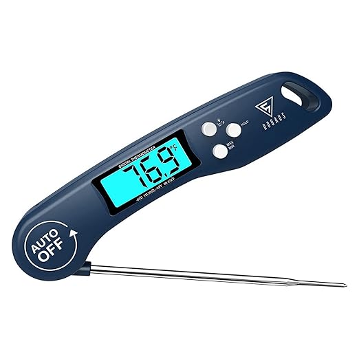 DOQAUS Digital Meat Thermometer, Instant Read Food Thermometer for Cooking with Backlit & Auto-Rotating Display, 4.6” Probe for Grilling, Baking, and Perfect BBQ - Blue