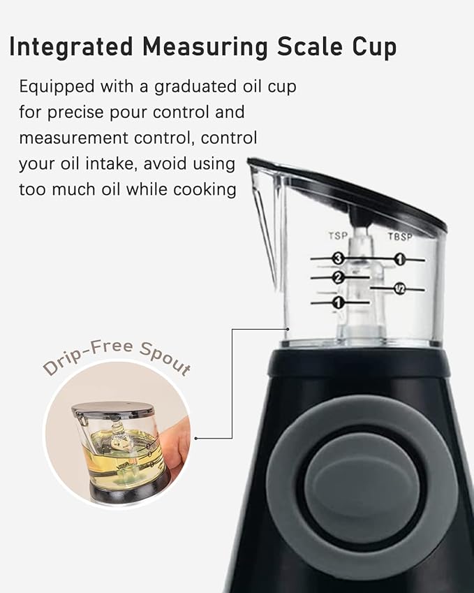Oil Dispenser Bottle, 8.5oz Olive Oil Dispenser Oil Sprayer, Clear Glass Refillable Oil and Vinegar Dispenser Bottle with Measuring Scale Pump for Kitchen, Cooking, Salads, Baking Frying