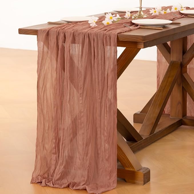 Socomi Dusty Rose Easter Spring Cheesecloth Table Runner Boho Rustic Gauze 120 inch 10FT Cheese Cloth Runner for Wedding Party Baby Shower Birthday Home Decor Holiday Decorations