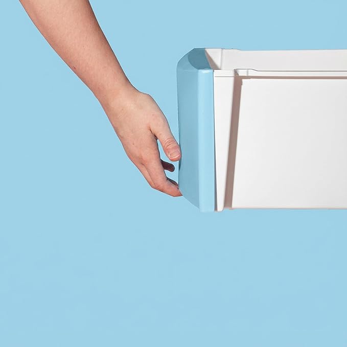 IRIS USA Plastic Drawer Storage Organizer, 4-Drawers, for Classroom Art Supplies Bathroom Dorm Bedroom Laundry Room, Wide, White Frame with Matte Blue Front Panels