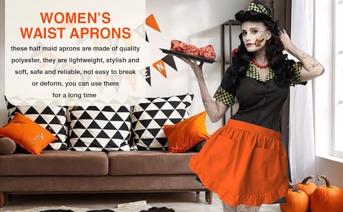 Women’s Waist Aprons with White Pockets Half Server Home Waitress Vintage Servant Apron for Kitchen Cooking