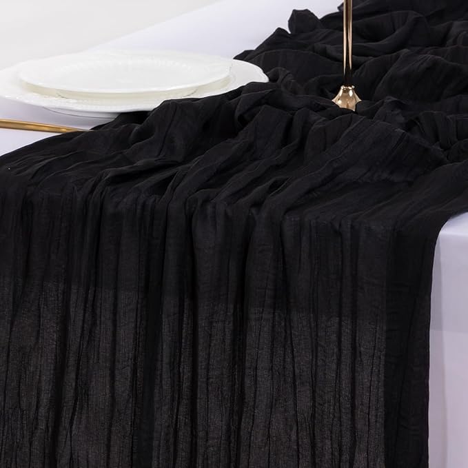 Socomi 3pcs Black Easter Spring Cheesecloth Table Runner Boho Rustic Gauze 120 inch 10FT Cheese Cloth Runner for Wedding Party Baby Shower Birthday Home Decor Holiday Decorations