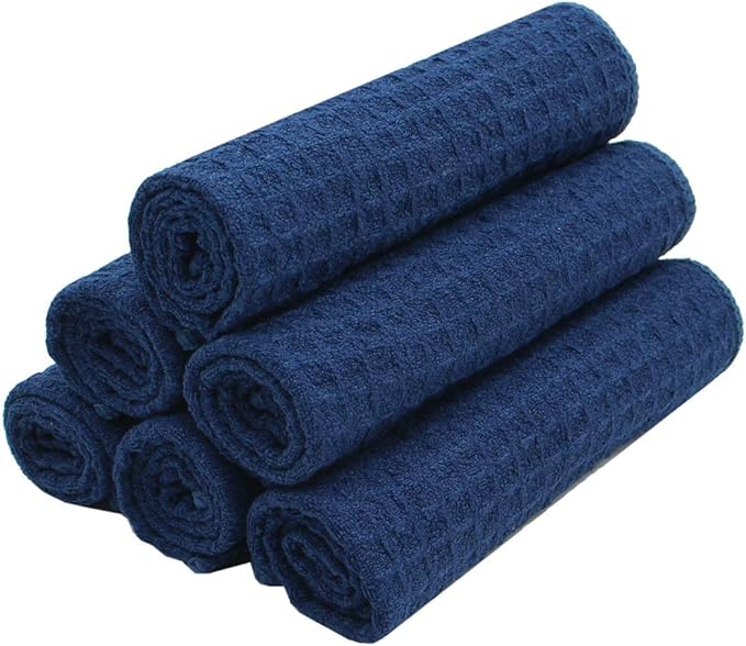 Microfiber Kitchen Cleaning Cloth Thick Dish Rags Waffle Weave Washcloths Dish Cloths Ultra Absorbent Odor Free 12inch X 12inch 6 Pack Navy Blue