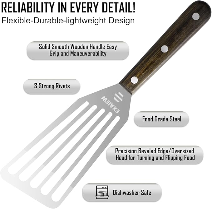 2 Pack Fish Spatula Stainless Steel, Flexible Fish Turner Spatula Perfect for Flipping Eggs, Burgers and Baking, Durable Lightweight Metal Kitchen Slotted Turner for Cooking & BBQ, Perfect gifts