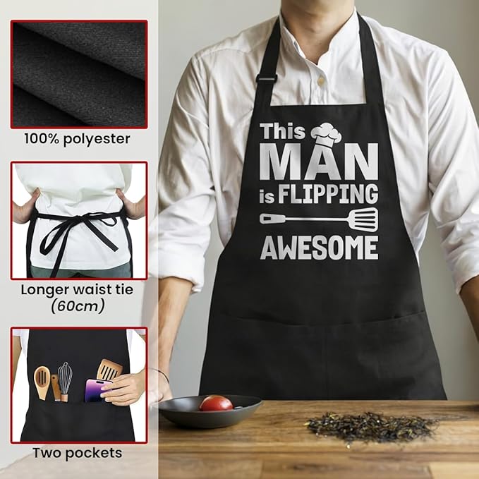SANDJEST Funny Apron for Dad - Birthday Father’s Day Cooking Grilling Gifts for Mens