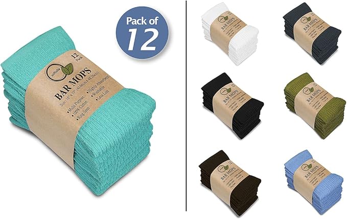 Softolle Bar Mop Towels, Pack of 12-16x19 Inches - 100% Cotton Super Absorbent Towels, Multi-Purpose for Home and Bar Cleaning (Aqua)