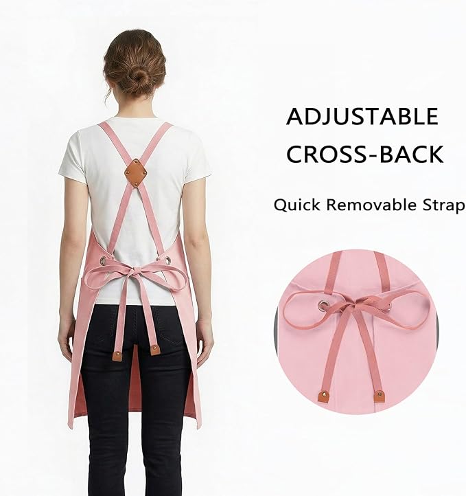 ZOMAO Chef Apron for Women Men with Large Pockets, Cotton Canvas Cross Back Waterproof Work Aprons for Kitchen Cooking Bib