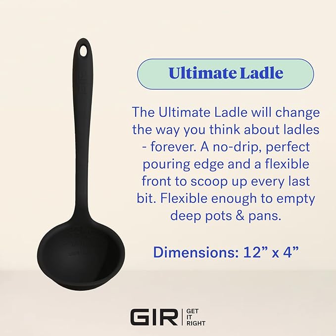 GIR: Get It Right Silicone Ladle Spoon – High Heat Resistant Kitchen Tool, Durable Cooking Utensil for Serving Soups, Stews, Sauces, and Dressings, Ultimate - 13IN - Black