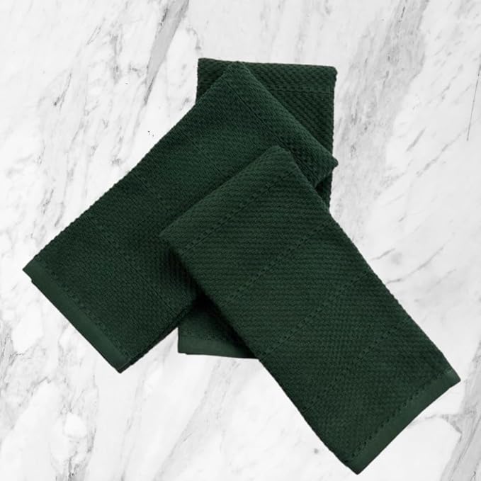 Serafina Home Dark Green Kitchen Dish Towels: 100% Cotton Cloth Soft Cleaning Drying Absorbent Textured Terry Loop, Set of 3 Multipurpose for Everyday Use