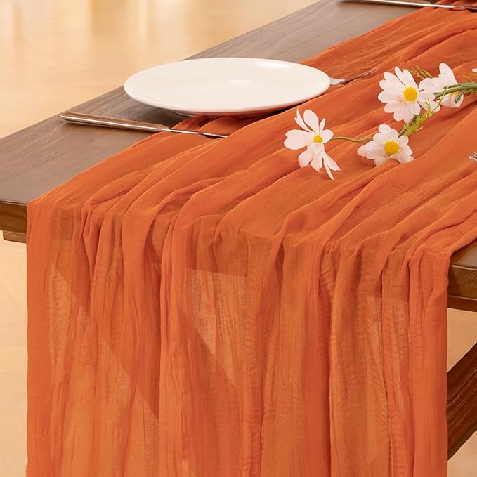 Socomi 2pcs Orange Cheesecloth Table Runner Easter Spring Boho Rustic Gauze 120 inch 10FT Cheese Cloth Runner for Wedding Party Baby Shower Birthday Home Decor Holiday Decorations
