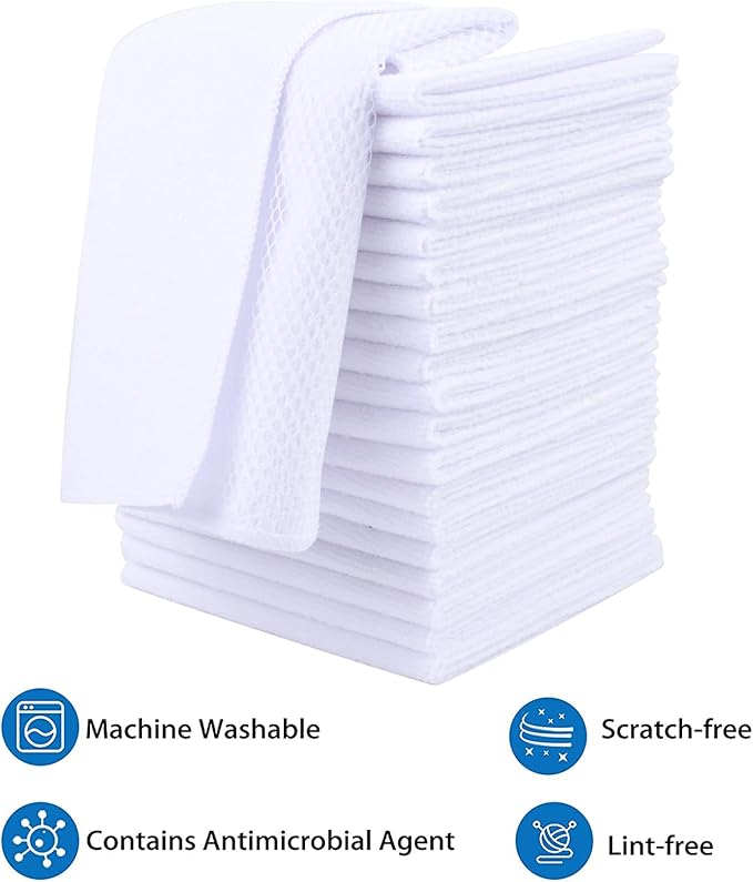 SINLAND Microfiber Dish Cloth Washing Cloths for Dishes Best Kitchen Cloths Cleaning Cloths Wash Cloth for Kitchen Poly Scour Side 12Inchx12Inch 20 Pack