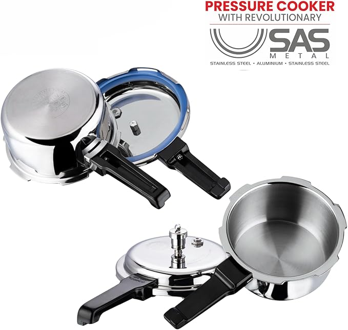 Vinod Platinum Triply Stainless Steel Outer Lid Pressure Cooker -68 oz , Induction Friendly, ISI Certified, Small Pressure Cooker for Quick Meals, Silver