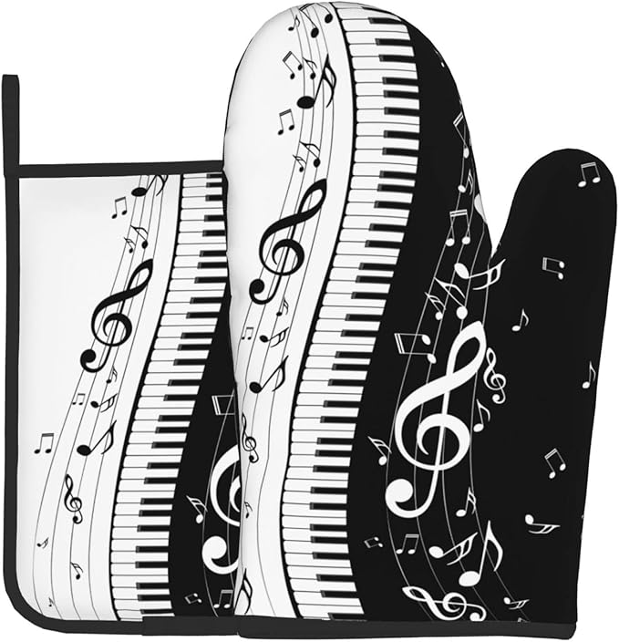 Piano Keys and Notes Oven Mitts and Pot Holders Heat Resistant Oven Mitts Safe for Baking Cooking BBQ