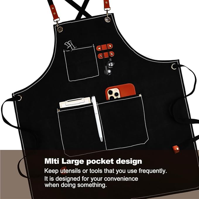 Aprons For Women Men With Pockets 2 Pcs,Kitchen Waterproof Hair Stylist Linen Bbq Tool Canvas For Adults Apron