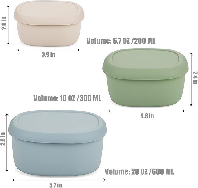 PandaEar 3 Pack Silicone Food Storage Containers with Lids, Reusable Nesting Lunch Bento Box Set, BPA Free, Leakproof, Dishwasher Microwave Freezer Safe (6.7oz, 10oz, 20oz)