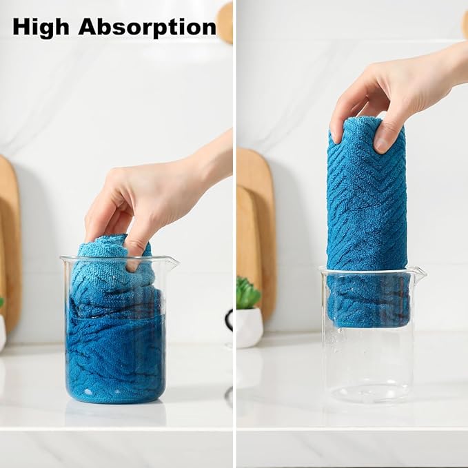 100% Cotton Kitchen Towels and Dishcloths Set, Pack of 8 Super Absorbent 16" x 25" Kitchen Towels and 13" x 13" Dish Cloths (400 GSM)
