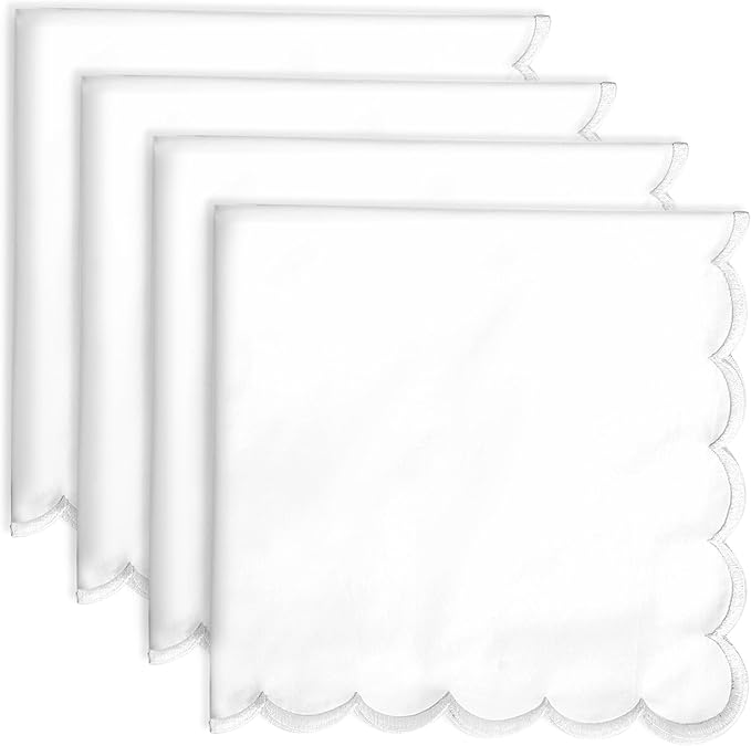 Ridhi Cloth Napkins 100% Pure Cotton Farmhouse Wedding Dinner Napkins Gift for Spring, Easter, Valentine, Holiday, Everyday Napkin (4-18" x 18" White with White Edge)