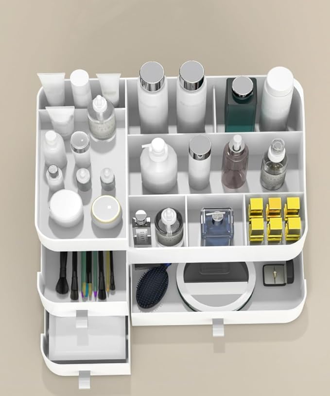 MIUOPUR White Makeup Organizer for Vanity, with 3 Drawers, Large Capacity, Ideal for Make up, Cosmetic, Skin care, Suitable for Bathroom Counter, Dressers, Desk