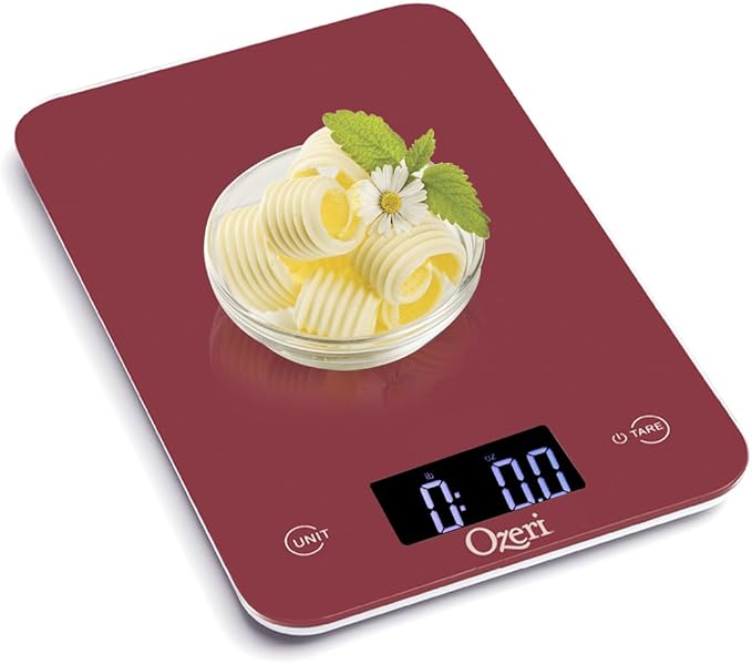 Ozeri Touch Professional Tempered Glass Digital Kitchen Scale, Red Engine