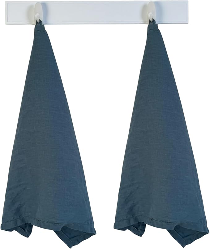 Linen Kitchen Dish Towels – 20” x 27” – 100% Pure Stonewashed Linen Hemstitch Hand Towel/Tea Towel - Set of 2 (Soft Teal Blue)