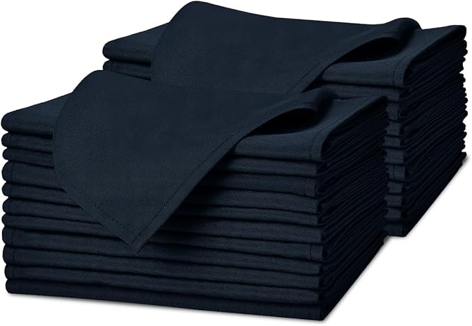 Avalon Kitchen Navy Blue Cloth Napkins Bulk (Pack of 24) - 100% Polyester Dinner Linen Napkins Cloth Washable & Reusable - Durable with Hemmed Edges - Ideal for Parties and Weddings (17x17 Inches)