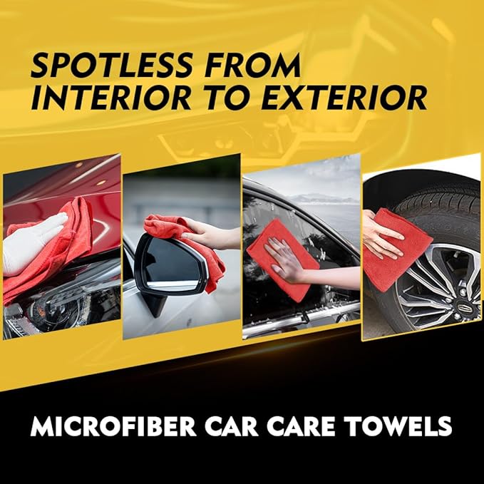 HOMEXCEL Red Microfiber Cleaning Cloth 50 Pack, 12.5 x 12.5 inch Microfiber Towels for Cars, Ultra Absorbent Car Washing Cloth, Lint Free Streak Free Cleaning Rags for Car, Kitchen, and Window