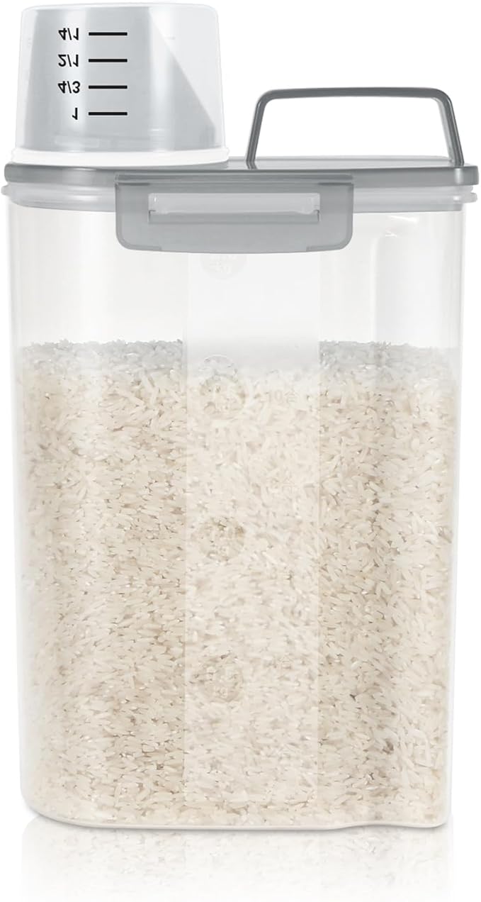 LEAWALK Airtight 3.5LBS Rice/Cereal/Dry Food Storage Container BPA Free, 2.11Qt Clear Plastic Kitchen and Pantry Organization Bin Suitable for Oats, Flour, Sugar, Pasta, Pet Food, etc (Clear Grey)