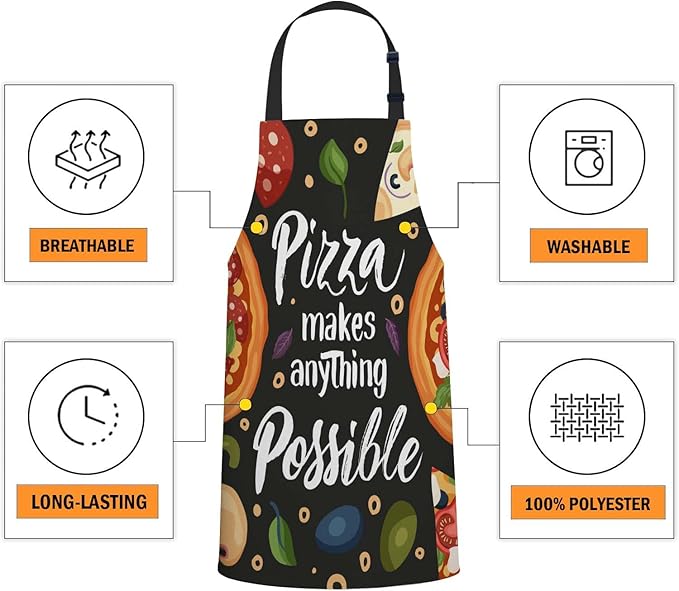 oFloral Italian Cheese Pizza, Pizza Makes Anything is Possible Apron Adjustable Bib Chef Aprons Cooking Apron Unisex Women Men Aprons Perfect for Home Kitchen, Baking, Gardening, Restaurant
