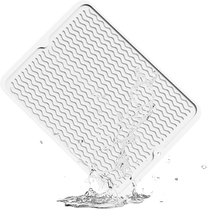 ZLR Silicone Dish Drying Mat & Heat Resistant Trivet (12" x 16") - Waterproof Counter Protector for Air Fryer, Coffee Maker - Non-Slip, BPA Free Kitchen Pad, Easy Clean Dishwasher Safe (Milk White)