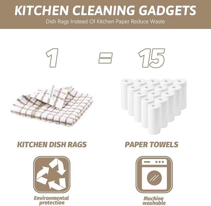 Nialnant 12PCS Little Yellow Plaid Dish Cloths,100% Cotton Soft Absorbent Cleaning Rags,Quick Drying Dish Towels for Kitchen,Washing Dishes-Little Yellow Plaid,12 x 12 in