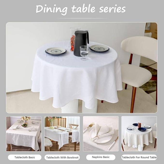 Simple&Opulence Textured Tablecloth 100% Linen Table Cloth, Kitchen Dinning Tabletop Decoration, for Outdoor and Indoor Use (Round White, 60")