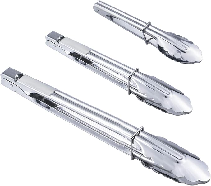 HINMAY Stainless Steel Kitchen Tongs Set Metal Cooking Tongs (7 9 12 Inch 3 Pieces)