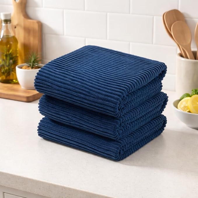 Serafina Home Royal Nautical Blue Kitchen Hand Dish Towels: Oversized 28" x 18",100% Cotton Cloth Soft Cleaning Drying Absorbent Set of 3 Multipurpose for Everyday Use (Royal Blue)