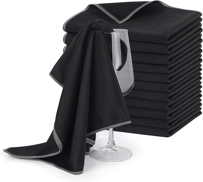 SINLAND Microfiber Glass Polishing Cloths Large Size Thick Lintless Drying Towels for Wine Glasses Stemware Dishes Stainless Appliances 20 Inch X 25 Inch Pack of 12 Black